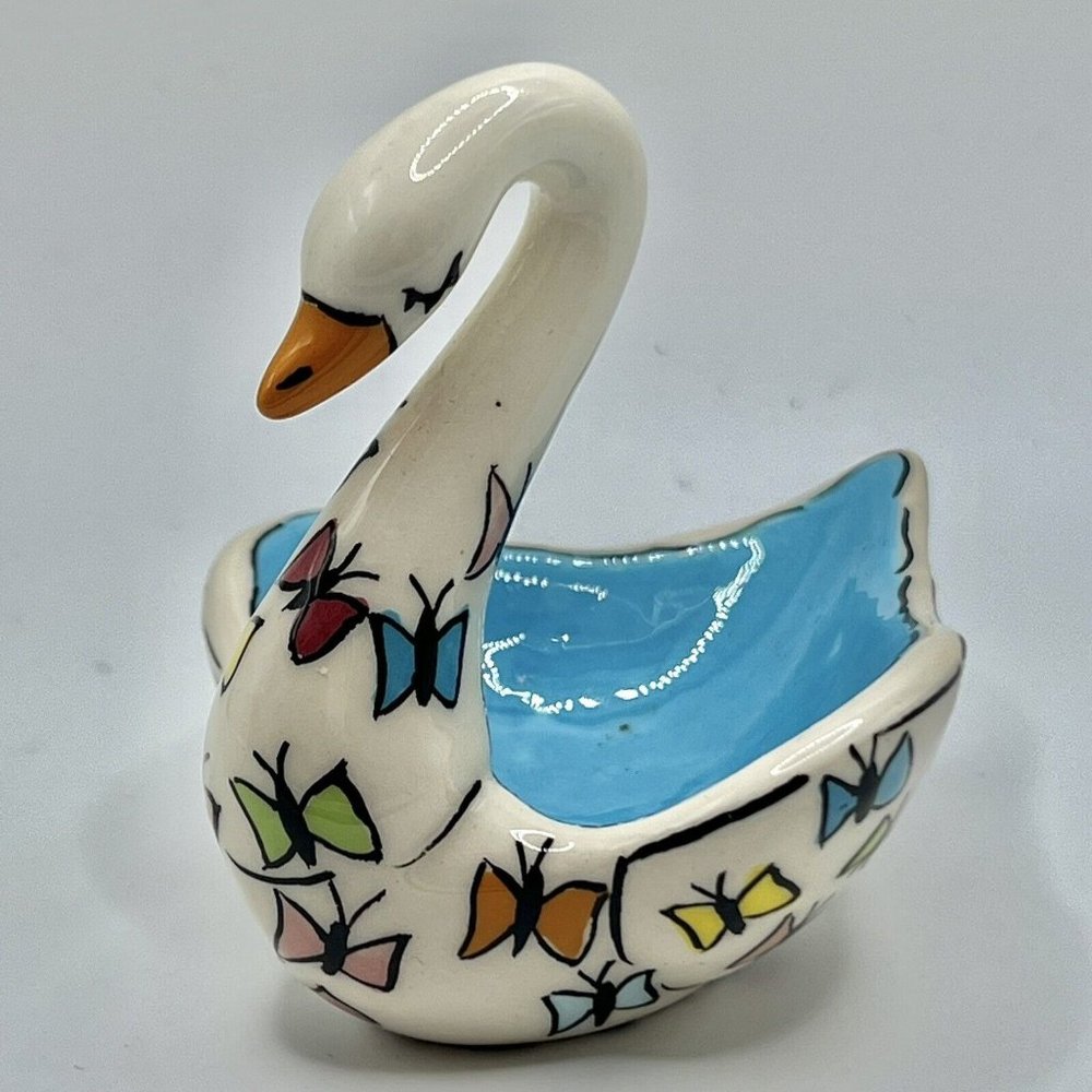 Vintage Swan Trinket Dish Handpainted Signed Hogan